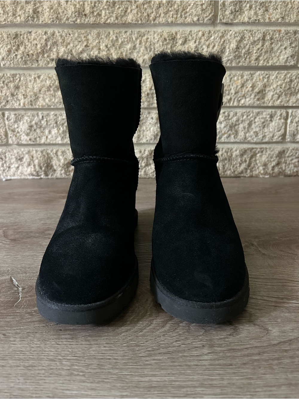 UGG Classic Femme Toggle Wedge Boots Black Suede